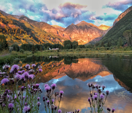 Part of the Telluride Valley with the beaver pond and Ajax mountain. 