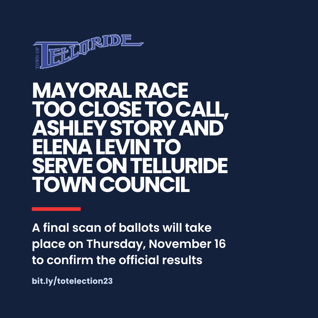 Mayoral Race Too Close to Call, Ashley Story and Elena Levin to serve on Telluride Town Council