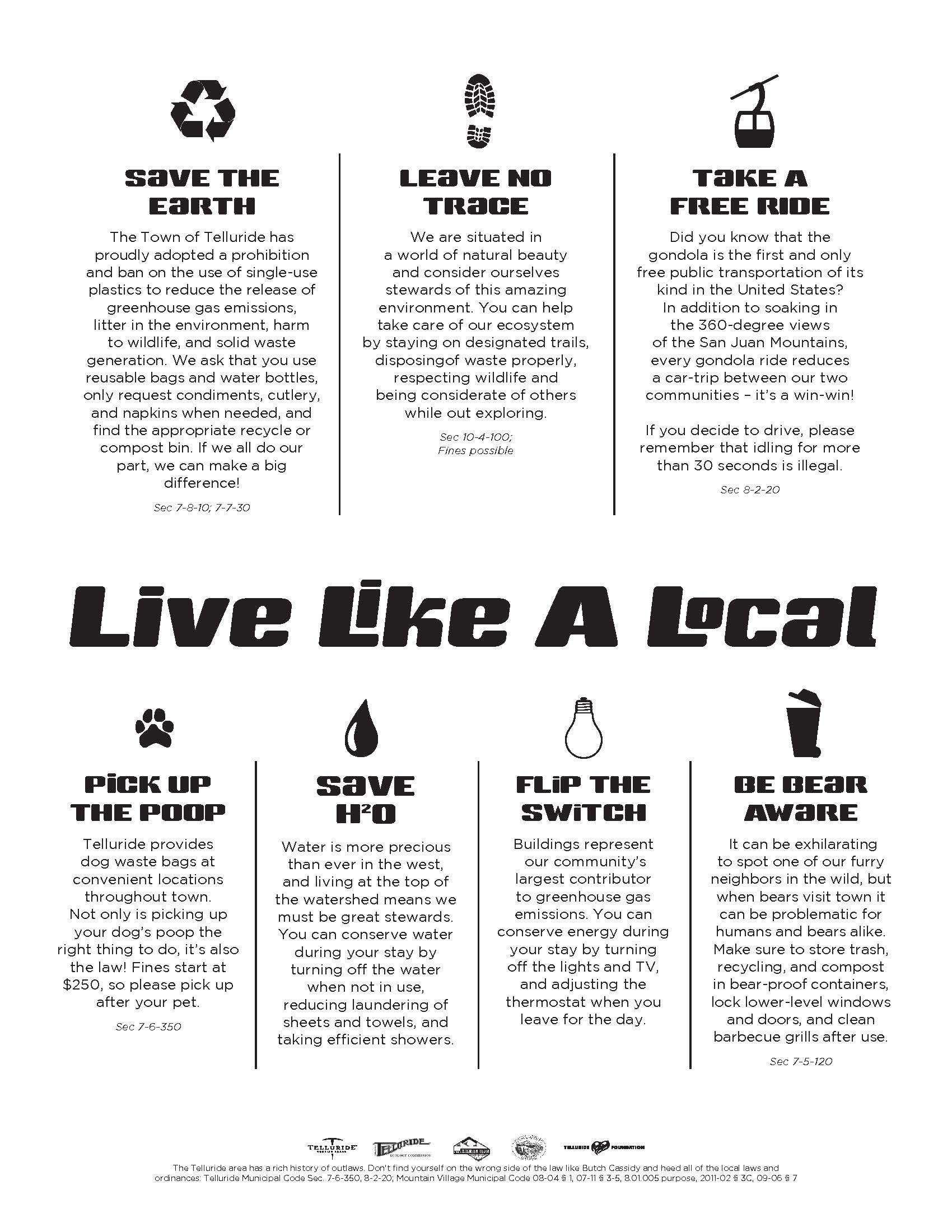 The Town of Telluride's Ecology Commission Live Like a Local campaign promoting sustainability.