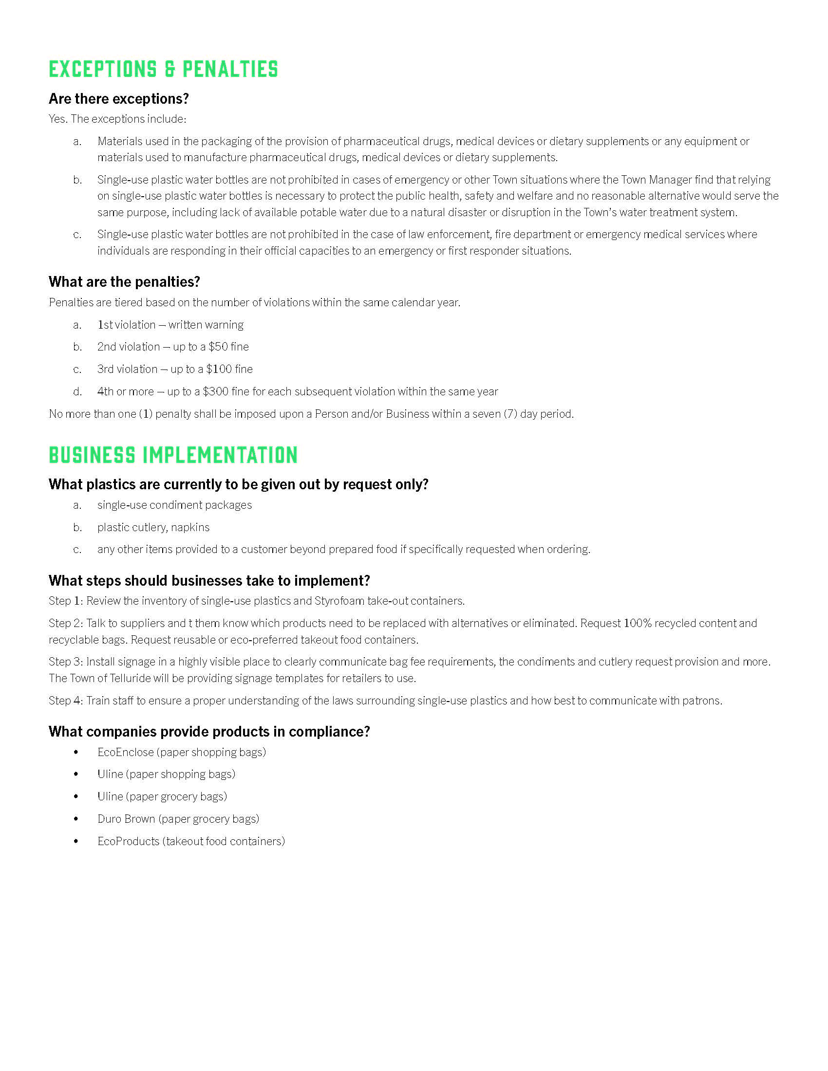 Telluride Planet Over Plastics Fact Sheet Page 2 of 3